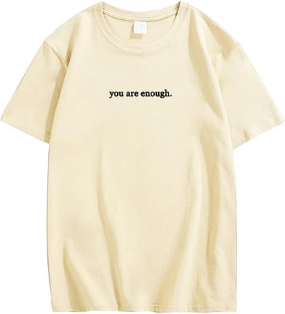 CORIRESHA You are Enough T-Shirts Casual Crew Neck Short Sleeves Teen Letters Tops