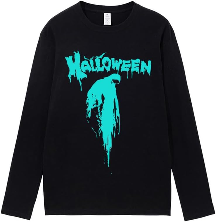 CORIRESHA Halloween Blood Crewneck Long Sleeve Gothic Unisex Scary T-Shirt