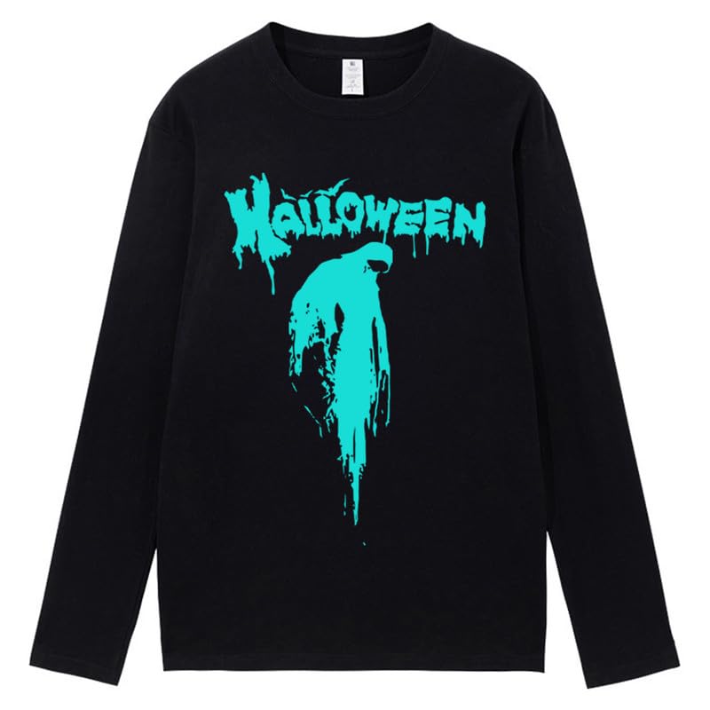 CORIRESHA Camiseta aterradora unisex gótica de manga larga con cuello redondo y sangre de Halloween