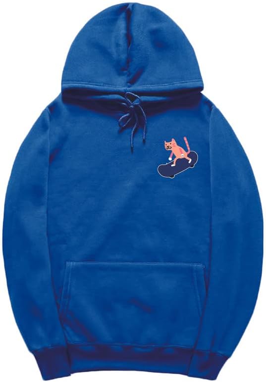 CORIRESHA Adolescentes Divertido Skateboarding Gato Patrón Casual Manga Larga Básica Sudadera con capucha