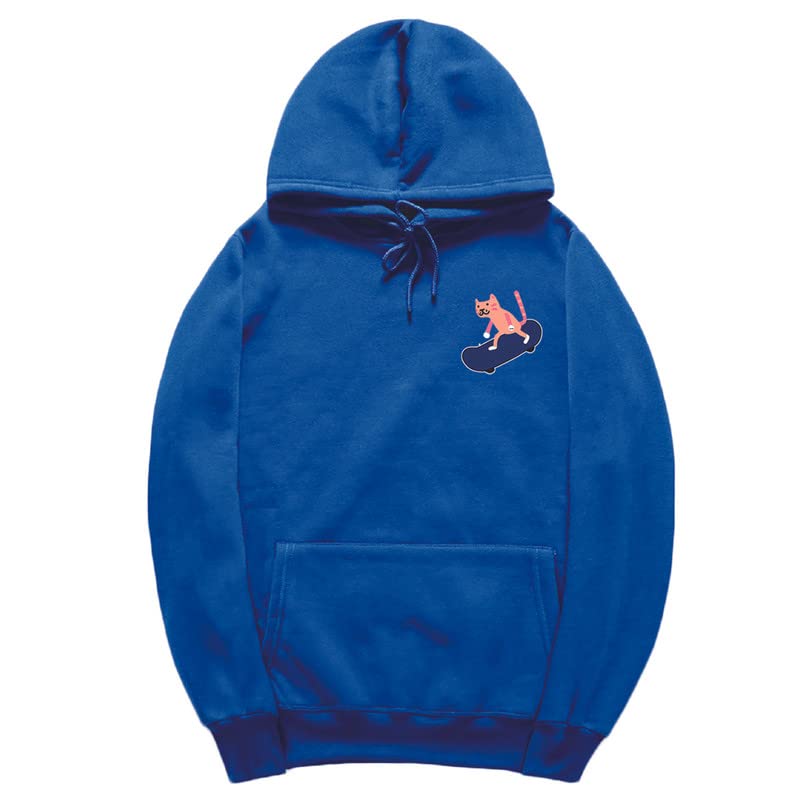 CORIRESHA Adolescentes Divertido Skateboarding Gato Patrón Casual Manga Larga Básica Sudadera con capucha