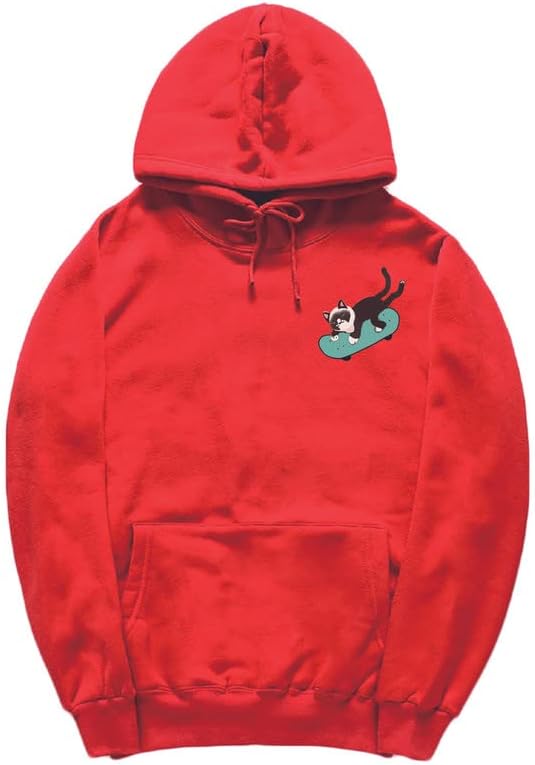CORIRESHA Sudadera con capucha de manga larga con cordón y diseño de gato monopatín para jóvenes
