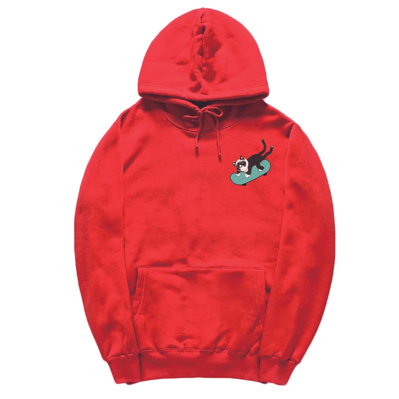 CORIRESHA Sudadera con capucha de manga larga con cordón y diseño de gato monopatín para jóvenes