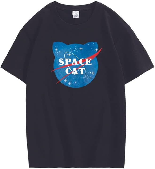 CORIRESHA Camiseta unisex de manga corta con estampado de gato espacial Kawaii