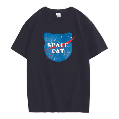 CORIRESHA Camiseta unisex de manga corta con estampado de gato espacial Kawaii