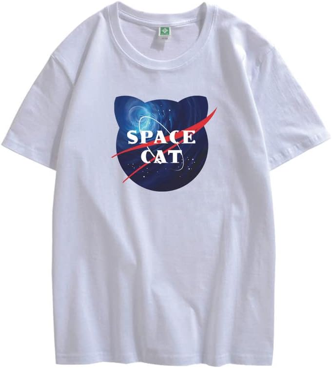CORIRESHA Space Lover Casual cuello redondo manga corta lindo gato talla grande camiseta unisex