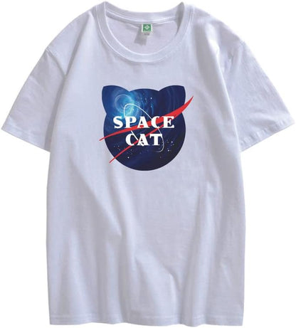 CORIRESHA Space Lover Casual cuello redondo manga corta lindo gato talla grande camiseta unisex