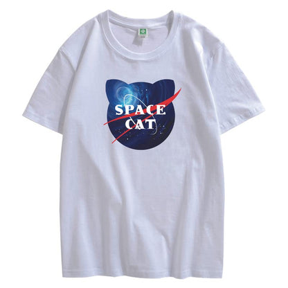 CORIRESHA Space Lover Casual cuello redondo manga corta lindo gato talla grande camiseta unisex