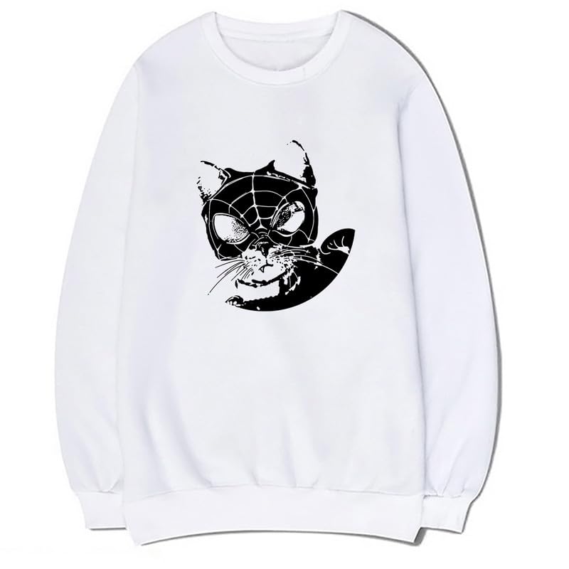 CORIRESHA Sudadera casual Y2K con diseño de telaraña para amantes de los gatos, cuello redondo, manga larga, para mujer