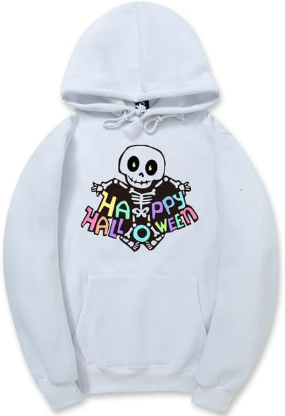 CORIRESHA Sudadera con capucha de esqueleto de Halloween para mujer, manga larga, con cordón y letras de bolsillo