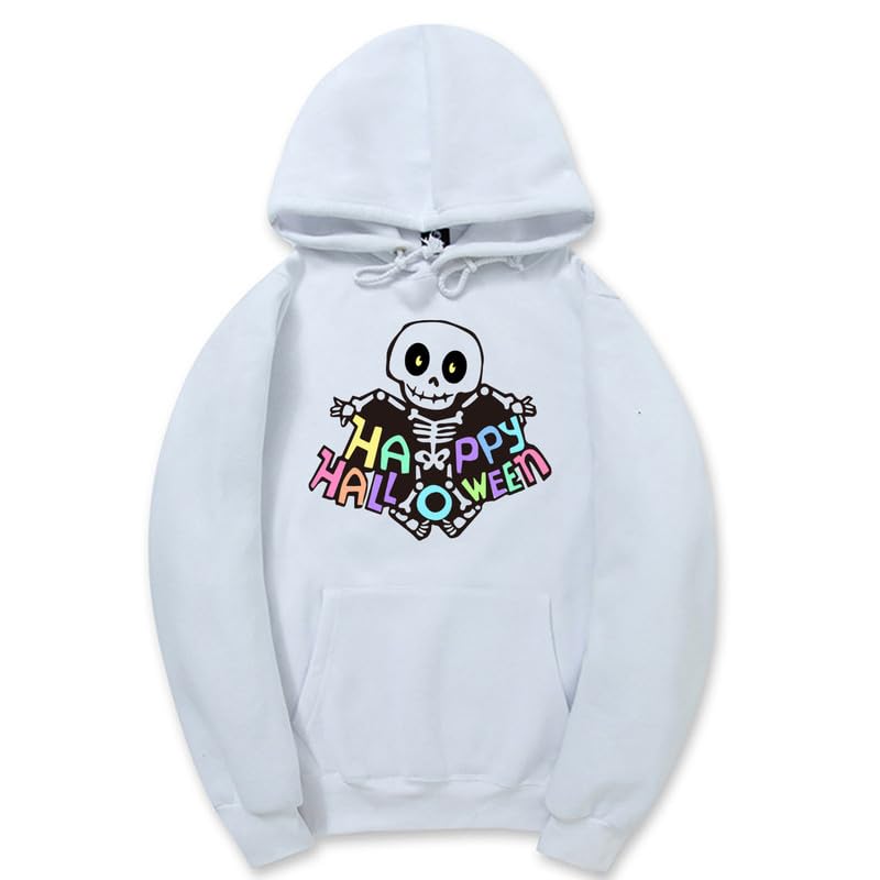 CORIRESHA Sudadera con capucha de esqueleto de Halloween para mujer, manga larga, con cordón y letras de bolsillo