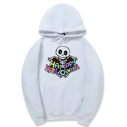 CORIRESHA Sudadera con capucha de esqueleto de Halloween para mujer, manga larga, con cordón y letras de bolsillo