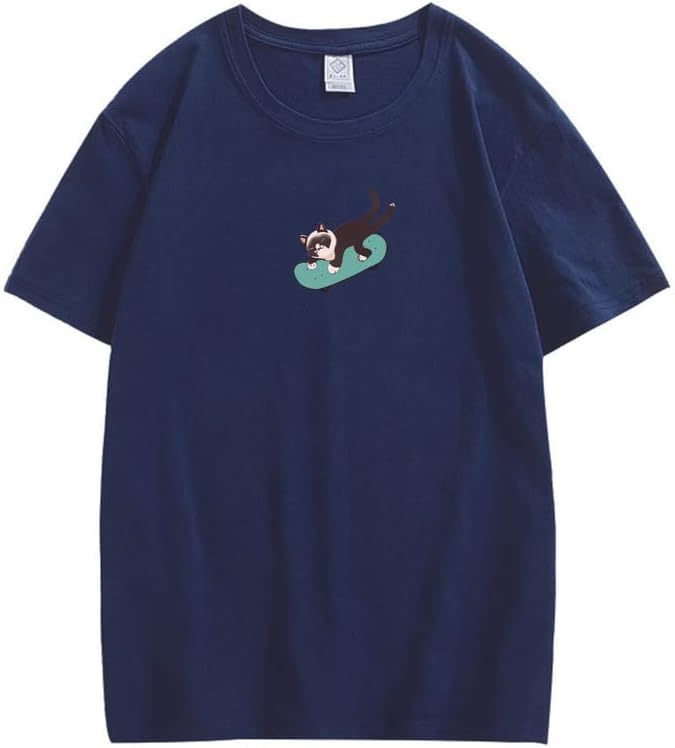 CORIRESHA Hombres Mujeres Monopatín Gato Cuello Redondo Manga Corta Suelta Tallas Grandes Camisetas