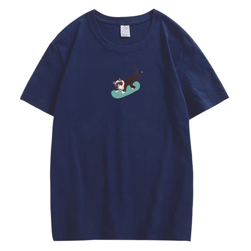 CORIRESHA Hombres Mujeres Monopatín Gato Cuello Redondo Manga Corta Suelta Tallas Grandes Camisetas