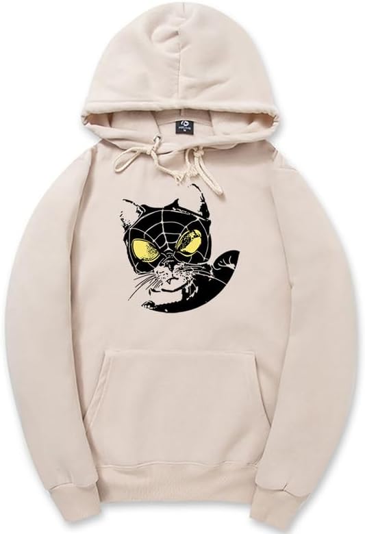 CORIRESHA Teen Cat Lovers Hoodie Long Sleeve Drawstring Casual Y2K Spider Web Sweatshirt