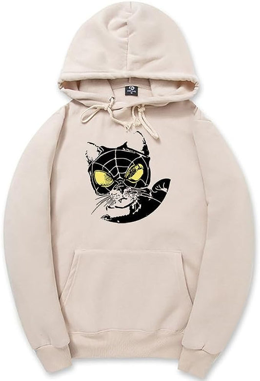 CORIRESHA Sudadera con capucha para amantes de los gatos adolescentes, manga larga, con cordón, informal, Y2K, telaraña