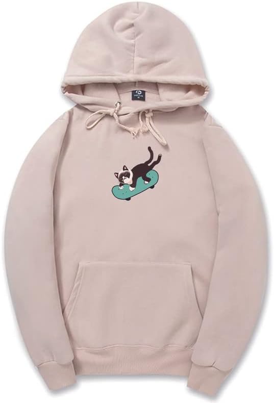 CORIRESHA Unisex Funny Skateboard Cat Sweatshirt Long Sleeve Soft Cozy Fashion Hoodie