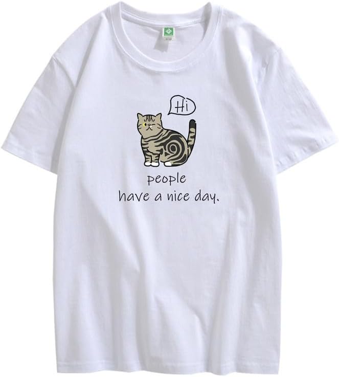 CORIRESHA Adolescente Lindo Gato Cuello Redondo Manga Corta Casual Letra Personalizada Camiseta