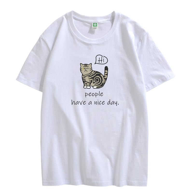 CORIRESHA Adolescente Lindo Gato Cuello Redondo Manga Corta Casual Letra Personalizada Camiseta