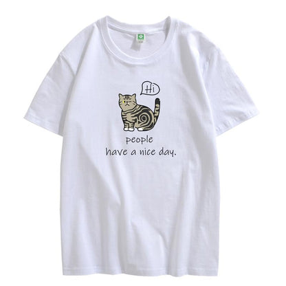CORIRESHA Adolescente Lindo Gato Cuello Redondo Manga Corta Casual Letra Personalizada Camiseta