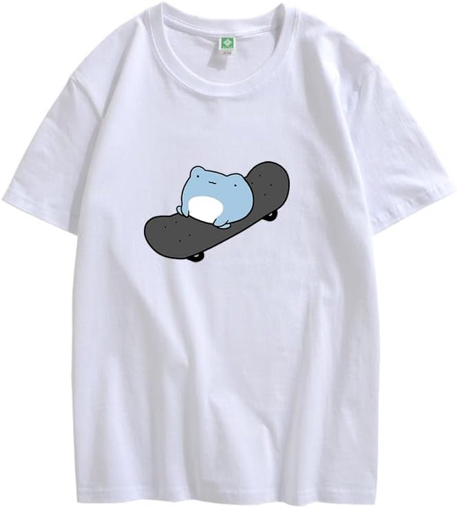 CORIRESHA Camiseta de skate de algodón de manga corta con cuello redondo y estampado de rana linda para adolescentes