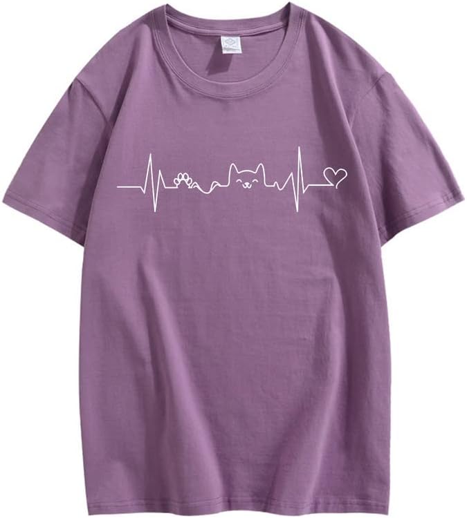 CORIRESHA Camisetas divertidas para amantes de los gatos con latido del corazón para adolescentes