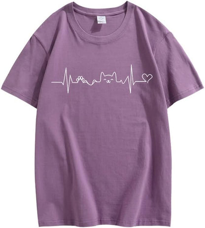 CORIRESHA Camisetas divertidas para amantes de los gatos con latido del corazón para adolescentes