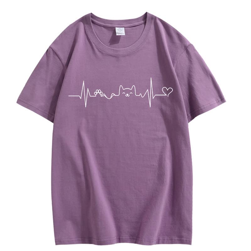 CORIRESHA Camisetas divertidas para amantes de los gatos con latido del corazón para adolescentes
