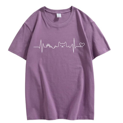 CORIRESHA Camisetas divertidas para amantes de los gatos con latido del corazón para adolescentes