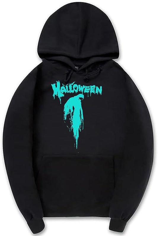 CORIRESHA Sudadera con capucha unisex con estampado de sangre informal de manga larga con cordón para Halloween