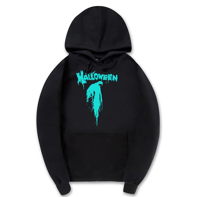 CORIRESHA Sudadera con capucha unisex con estampado de sangre informal de manga larga con cordón para Halloween