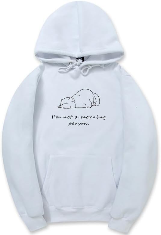CORIRESHA Sudadera con capucha unisex con diseño de gato durmiendo, informal, de manga larga, con cordón y letras de algodón