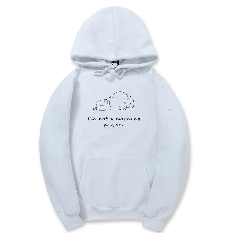 CORIRESHA Sudadera con capucha unisex con diseño de gato durmiendo, informal, de manga larga, con cordón y letras de algodón