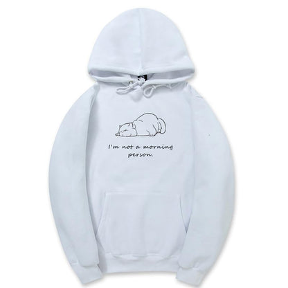 CORIRESHA Sudadera con capucha unisex con diseño de gato durmiendo, informal, de manga larga, con cordón y letras de algodón