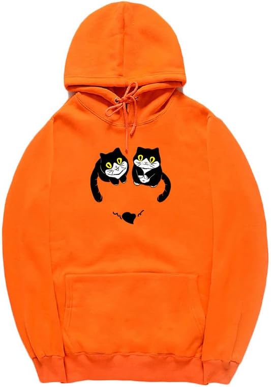 CORIRESHA Teen Cute Cat Hoodie Long Sleeve Drawstring Kangaroo Pocket Heart Sweatshirt