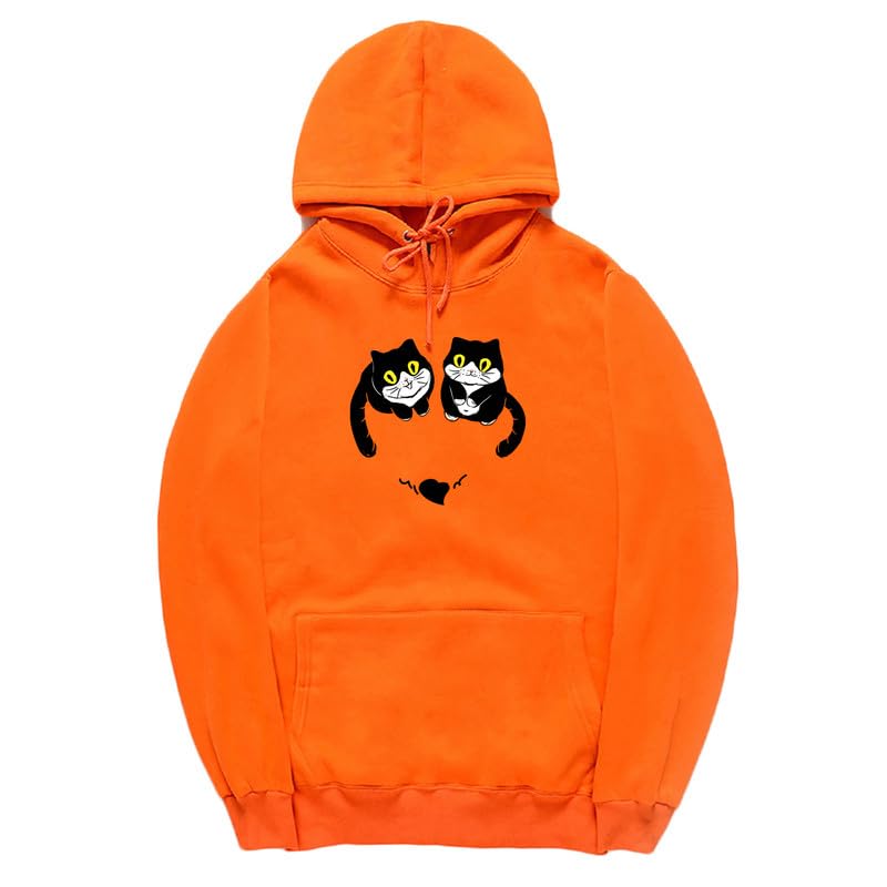 CORIRESHA Teen Cute Cat Hoodie Long Sleeve Drawstring Kangaroo Pocket Heart Sweatshirt