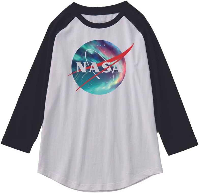 CORIRESHA Camiseta unisex de algodón con estampado de logotipo de la NASA y mangas raglán 3/4 con cuello redondo