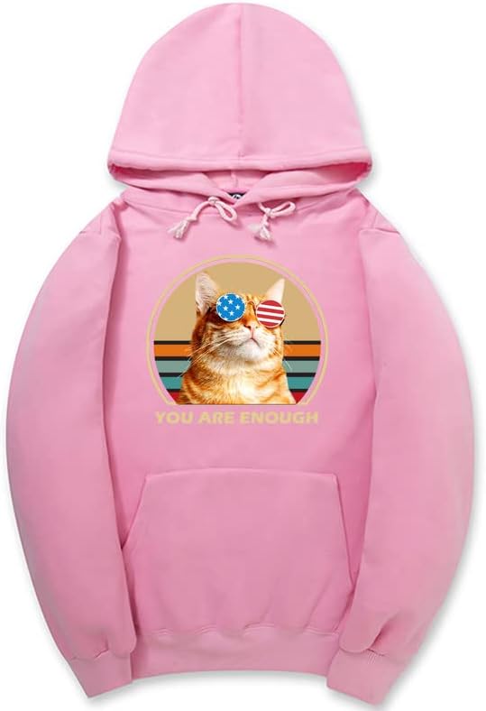 CORIRESHA You are Enough Adolescente Linda Sudadera con capucha Casual Manga Larga Cordón Algodón Gato Amantes Sudaderas