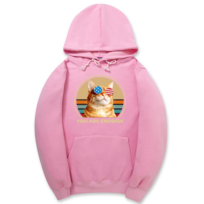 CORIRESHA You are Enough Adolescente Linda Sudadera con capucha Casual Manga Larga Cordón Algodón Gato Amantes Sudaderas