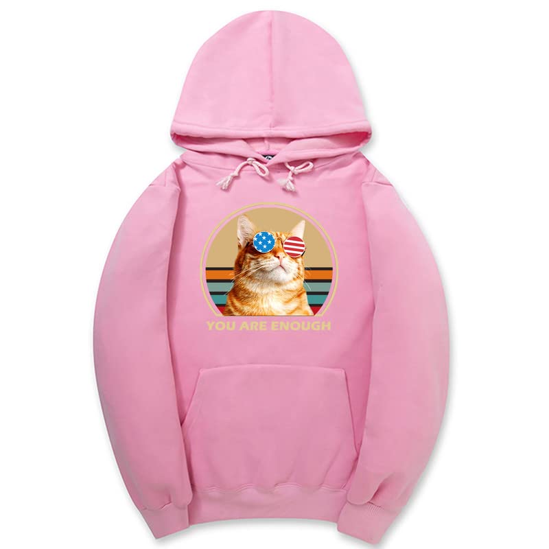 CORIRESHA You are Enough Teen Cute Hoodie Casual Long Sleeve Drawstring Cotton Cat Lovers Sweatshirts