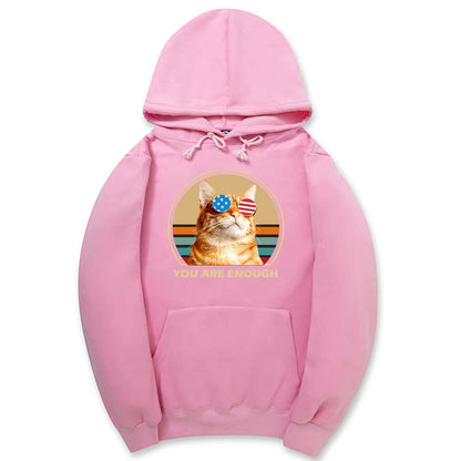 CORIRESHA You are Enough Adolescente Linda Sudadera con capucha Casual Manga Larga Cordón Algodón Gato Amantes Sudaderas