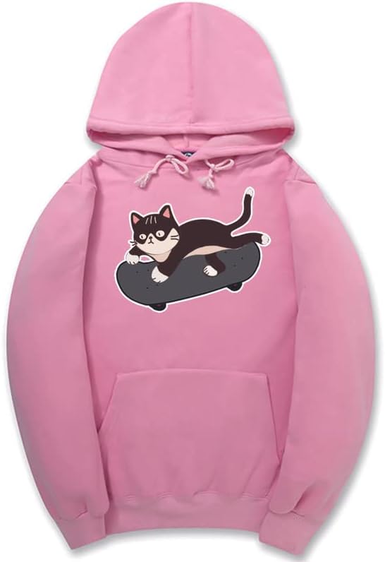 CORIRESHA Amantes de los gatos Sudadera con capucha linda Monopatín Casual Cordón Manga larga Sudadera unisex