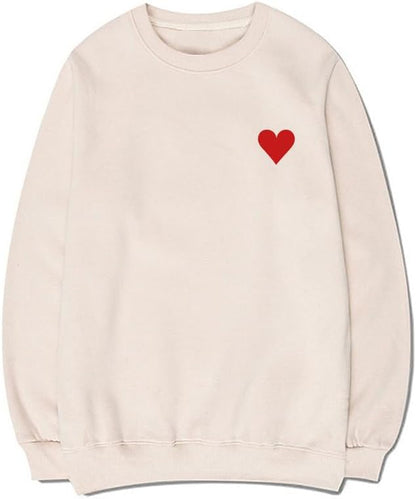 CORIRESHA Red Heart Sweatshirt Crewneck Long Sleeve Cotton Valentine's Day Pullover