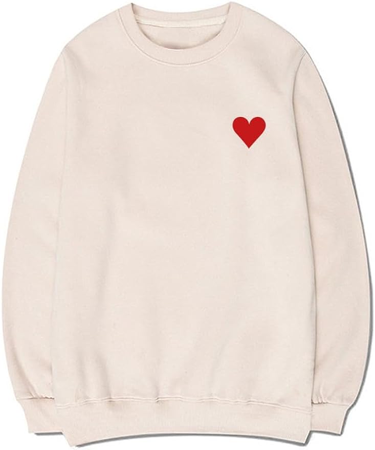 CORIRESHA Red Heart Sweatshirt Crewneck Long Sleeve Cotton Valentine's Day Pullover