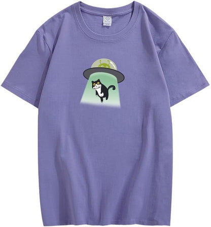 CORIRESHA Alien nave espacial abducción gato vintage unisex divertido espacio camiseta