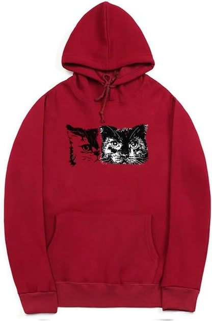 CORIRESHA Cute Cat Face Hoodie Long Sleeve Drawstring Kangaroo Pocket Basic Sweatshirt