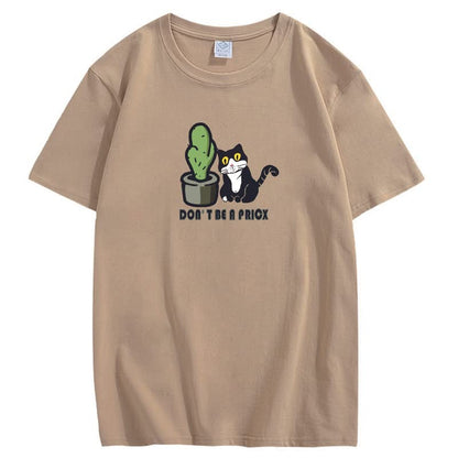 CORIRESHA Funny Black and White Cats Cactus T-Shirts Casual Summer Teens Kawaii Clothing