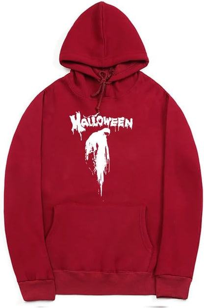CORIRESHA Sudadera con capucha unisex con estampado de sangre informal de manga larga con cordón para Halloween