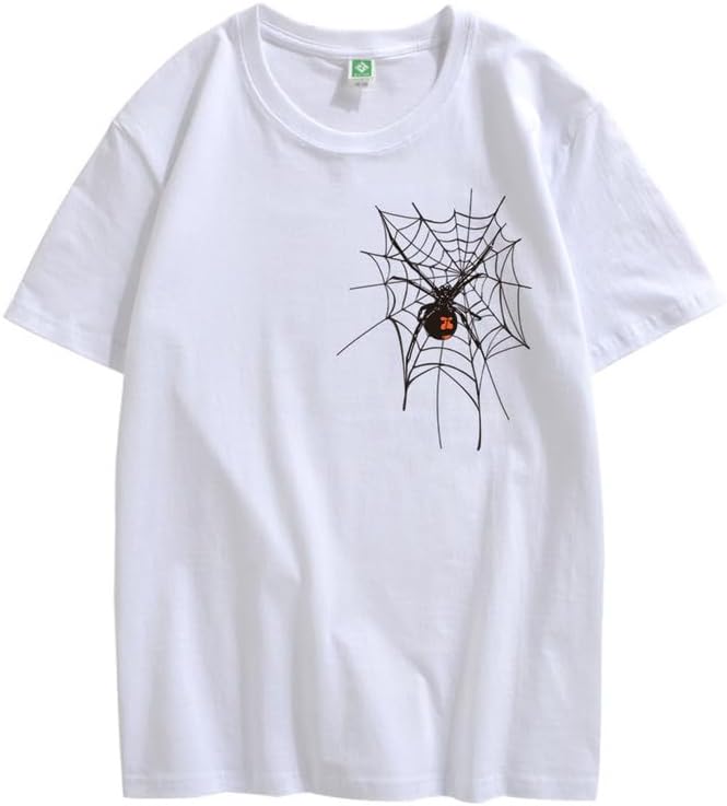 CORIRESHA Halloween Spider Web Camiseta Cuello Redondo Manga Corta Casual Adolescente Y2K Estética Ropa