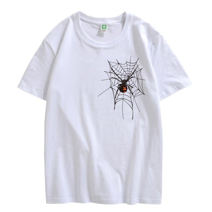 CORIRESHA Halloween Spider Web T-Shirt Crewneck Short Sleeve Casual Teen Y2K Aesthetics Clothing